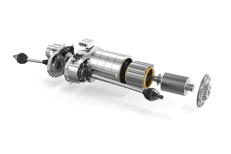 Highly integrated electric motor housing CAD exploded view
